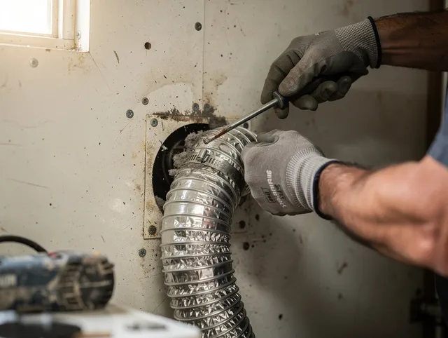 South Whittier Dryer Vent Cleaning technician performing precise dryer vent hose installation in South Whittier